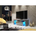 Lemari TV Floe 130 cm dengan Lampu LED - Pintu Lemari Glossy Abu-abu Tua
